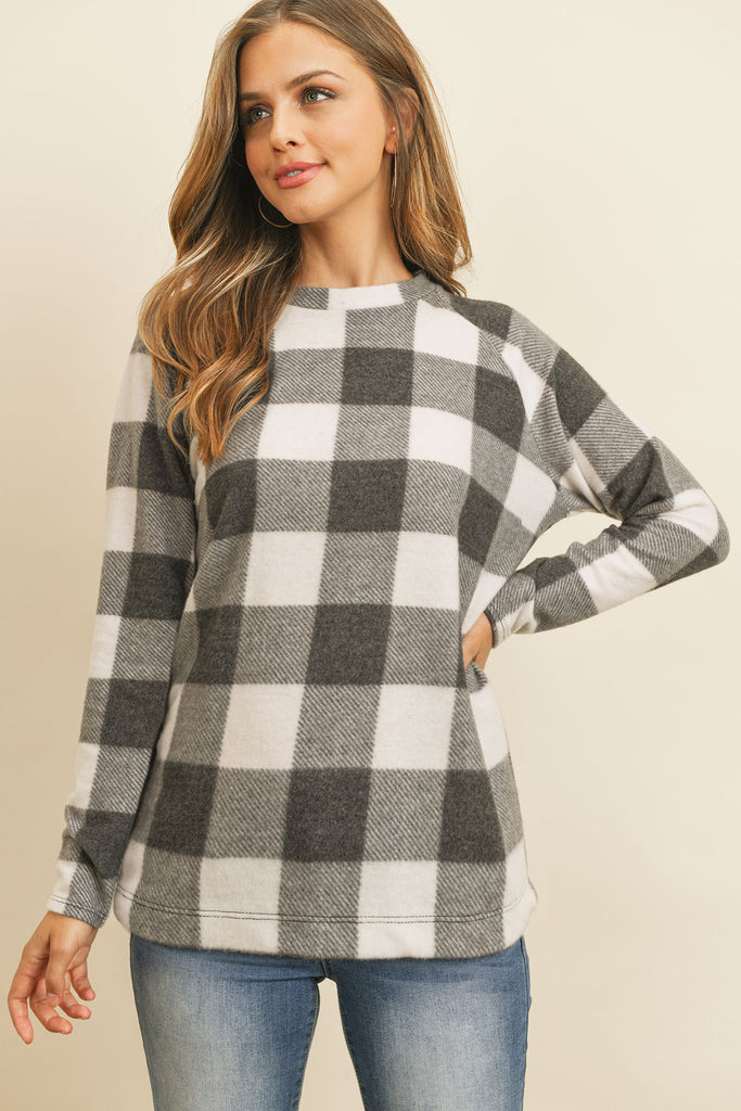 Terry Brushed Plaid Pullover