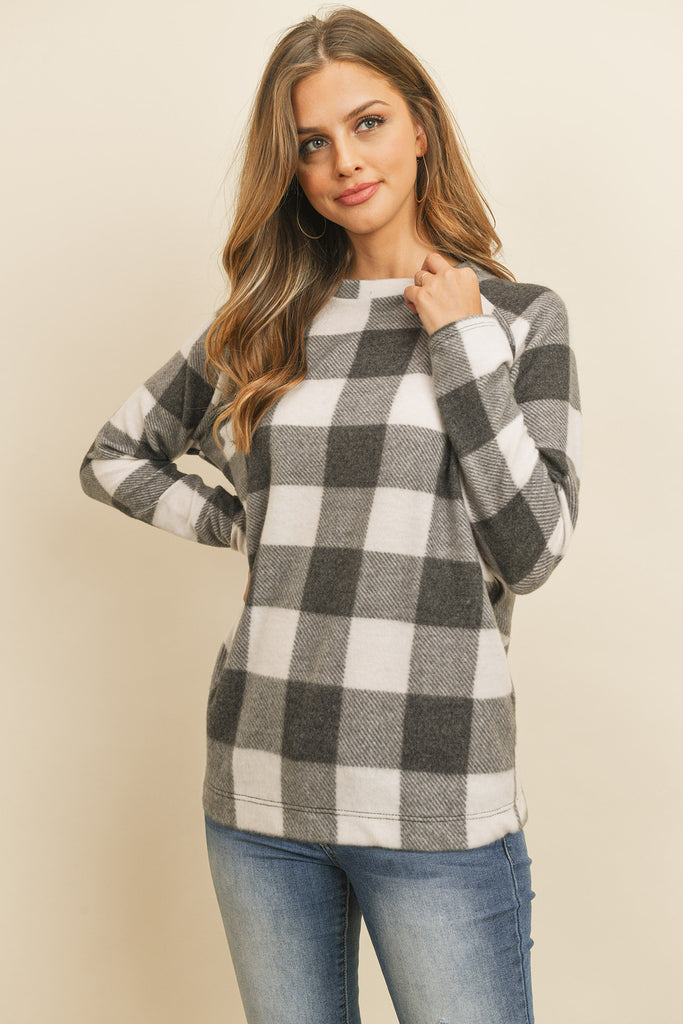 Terry Brushed Plaid Pullover