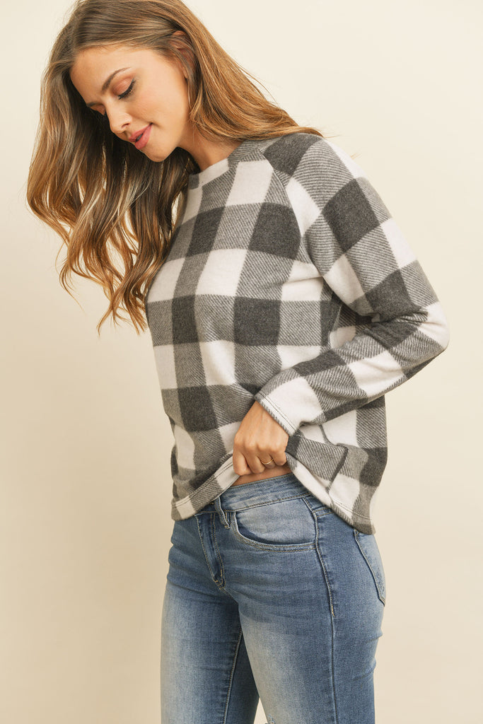 Terry Brushed Plaid Pullover