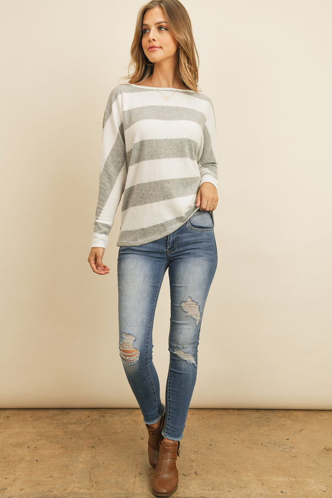 Striped Boat Neckline Sweater