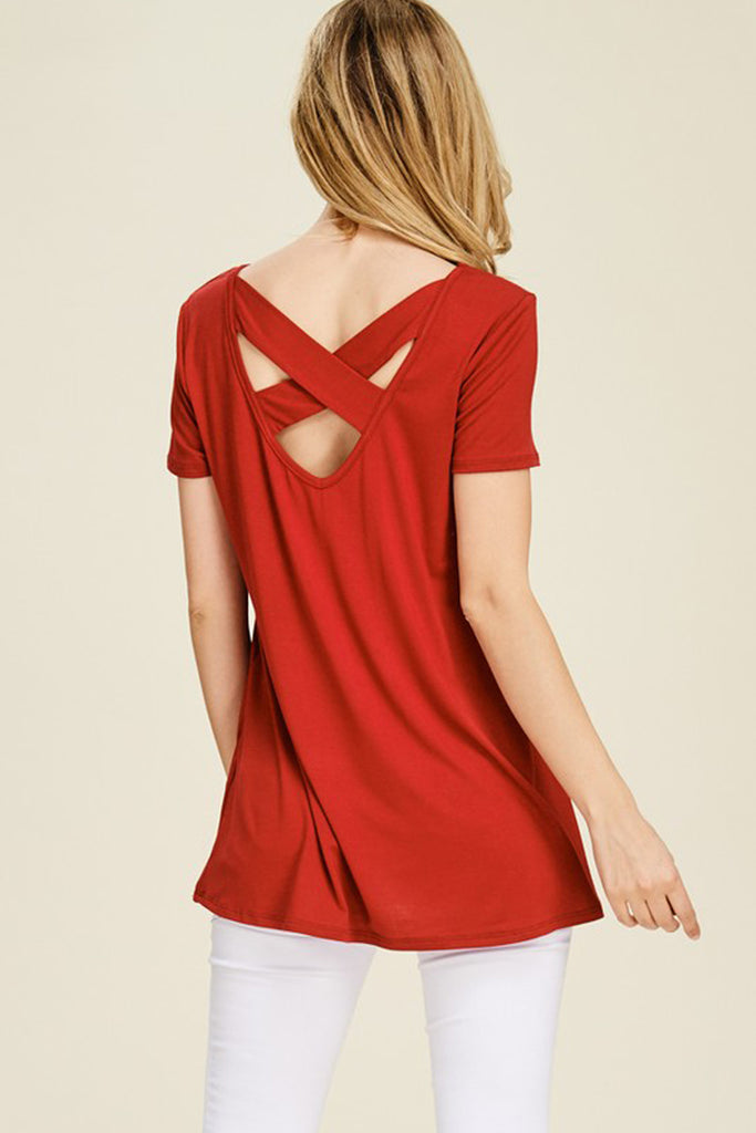 Short Sleeve Back Cut-Out Top