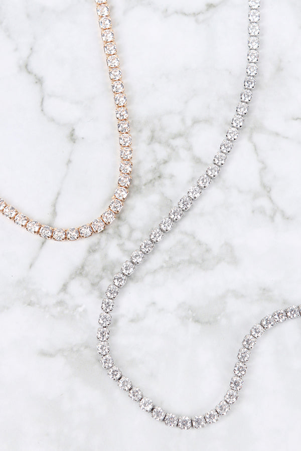 CUBIC ZIRCONIA 3MM 1 ROW NECKLACE AND EARRING SET