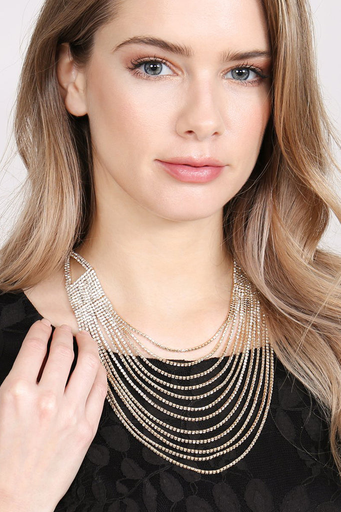 RHINESTONE 12 ROW LAYERED NECKLACE