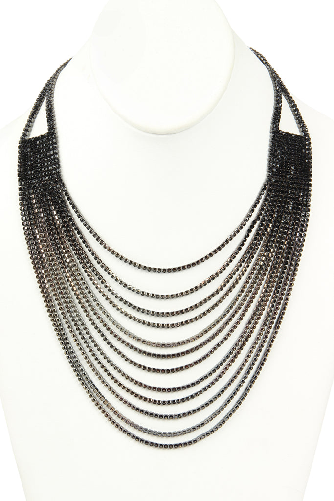 RHINESTONE 12 ROW LAYERED NECKLACE