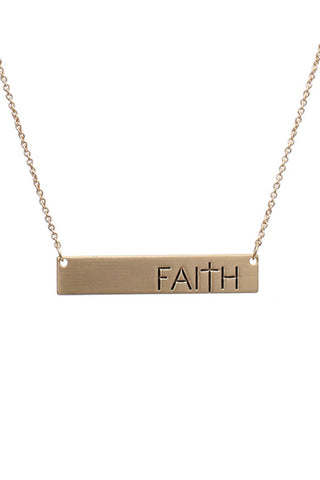 QB2147 - "FAITH" METAL BLOCK NATURAL STONE STRETCH BRACELET