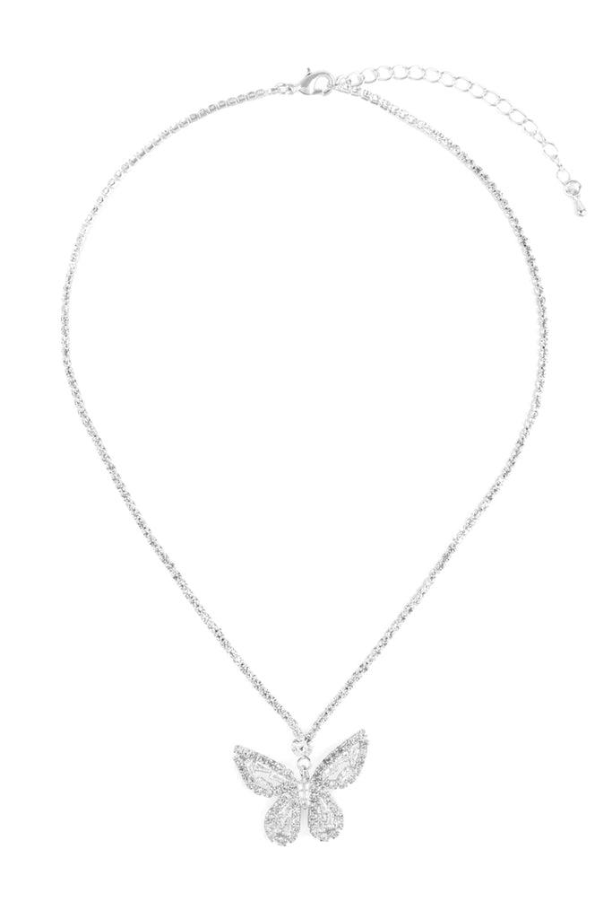 CUBIC ZIRCONIA BAGUETTE BUTTERFLY PENDANT NECKLACE