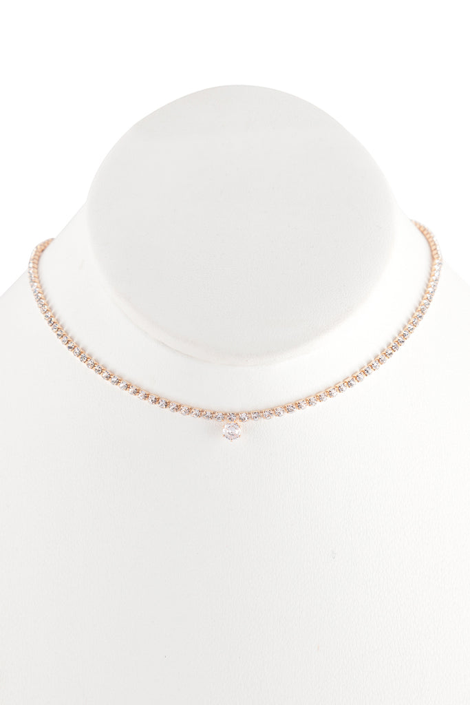 CUBIC ZIRCONIA ONE CENTERED COLLAR NECKLACE