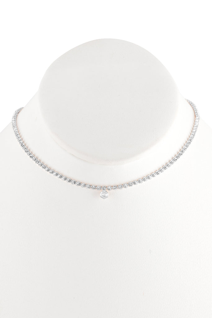 CUBIC ZIRCONIA ONE CENTERED COLLAR NECKLACE