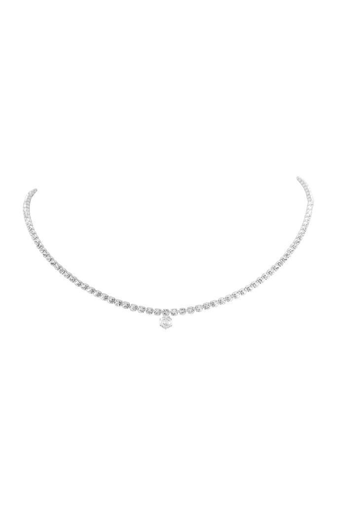CUBIC ZIRCONIA ONE CENTERED COLLAR NECKLACE