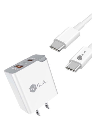 198627 - MILA|3.0A FAST CHARGE USB AND USB-C PORT HOME WALL CHARGER WITH TYPE C TO LIGHTNING CABLE