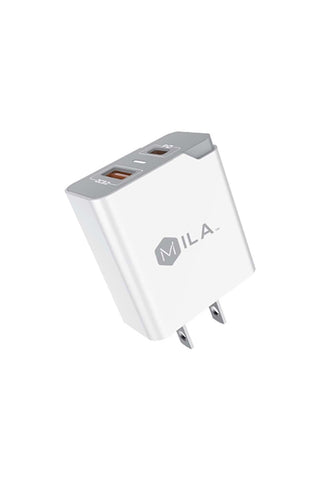 MILA|3.0A FAST CHARGE USB AND USB-C PORT CAR CHARGER WITH TYPE C TO TYPE C CABLE RETAIL WHITE