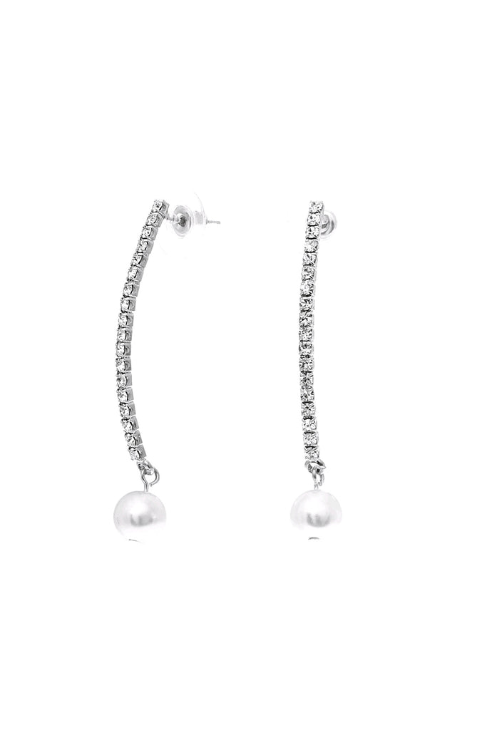 RHINESTONE 1 LINE PEARL DROP EARRING