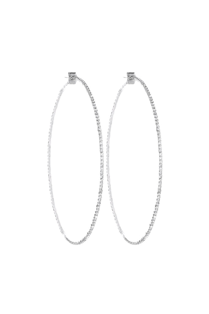 25660-80 - 3.50" RHINESTONE ONE-LINE WIRE HOOP POST EARRINGS