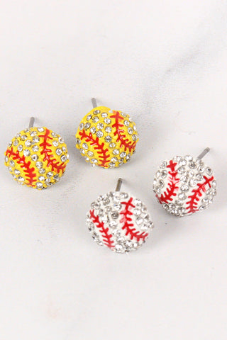 26692 - SUEDE CRYSTAL SOFTBALL EARRINGS