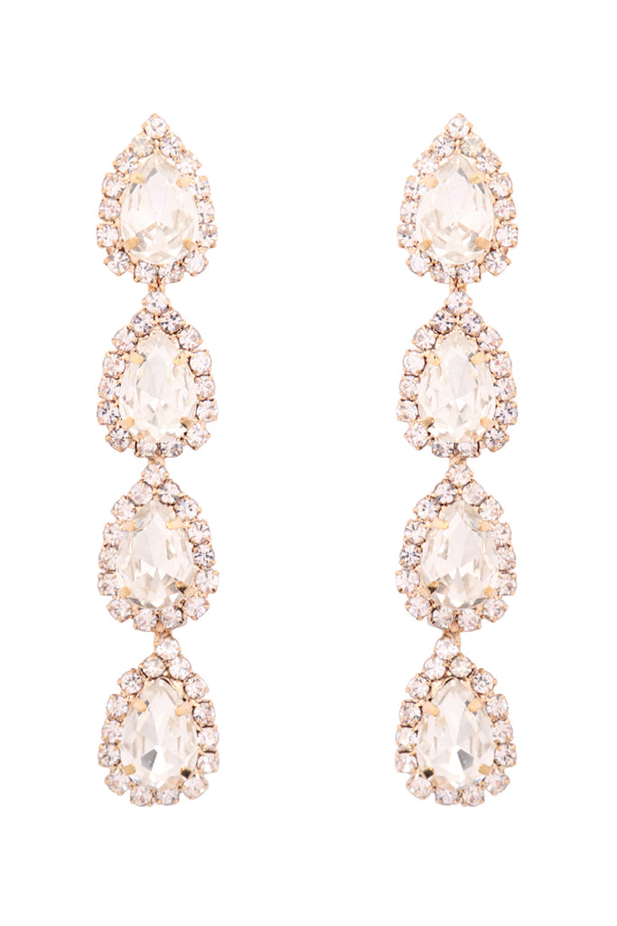 25801 - FOUR PEAR SHAPED RHINESTONE DROP LINKED EARRINGS