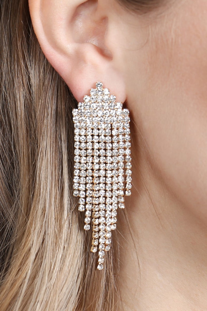 MULTI LINE RHINESTONE FRINGE POST EARRINGS