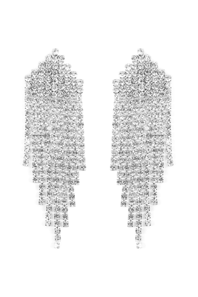 MULTI LINE RHINESTONE FRINGE POST EARRINGS