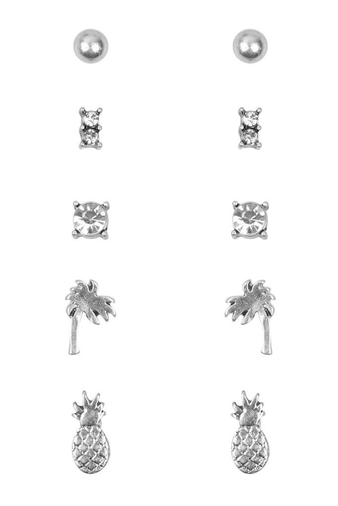 PINEAPPLE 5 PAIRS STUD EARRINGS