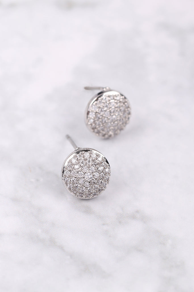 CUBIC ZIRCONIA PAVE ROUND SHAPE STUD EARRINGS