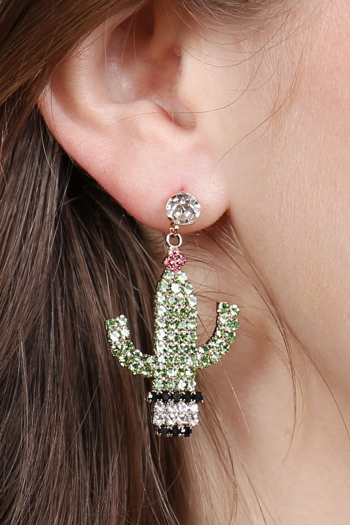 26719 - SUEDE CRYSTAL FLOWER CACTUS POTTED EARRINGS