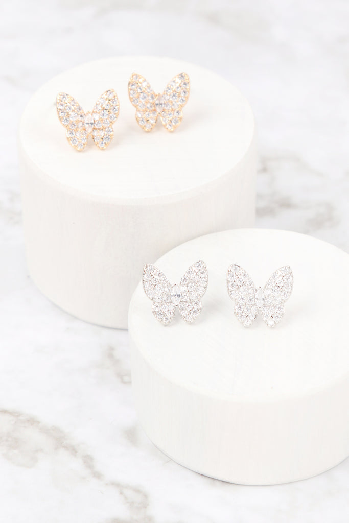 26893 - CUBIC ZIRCONIA PAVE BUTTERFLY STUD EARRINGS