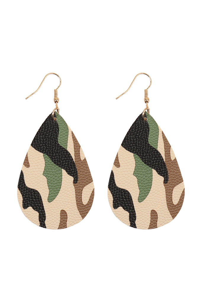 27044 - CAMOUFLAGE PRINTED TEARDROP HOOK EARRINGS