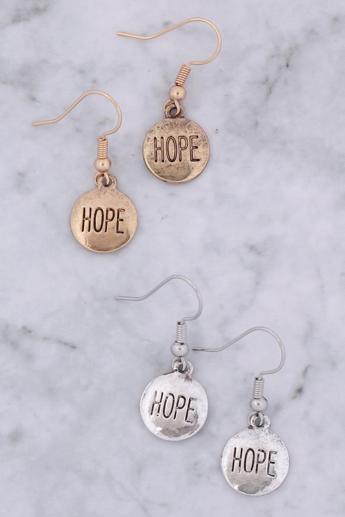 "HOPE" WORD ROUND FISH HOOK EARINGS