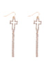 27339 - RHINESTONE PAVE CROSS DROP FISH HOOK EARRINGS