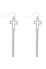 27339 - RHINESTONE PAVE CROSS DROP FISH HOOK EARRINGS