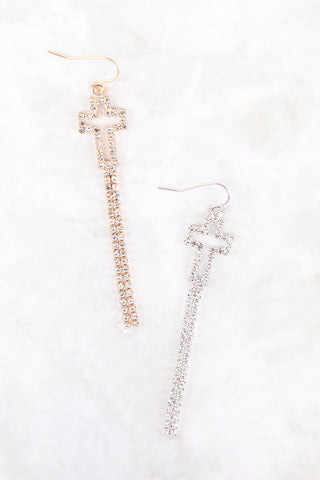 25839 - CROSS RHINESTONE FISH HOOK EARRINGS