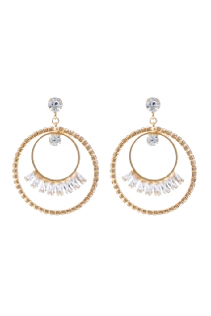 CUBIC ZIRCONIA CIRCLE BAGUETTE DANGLE EARRINGS