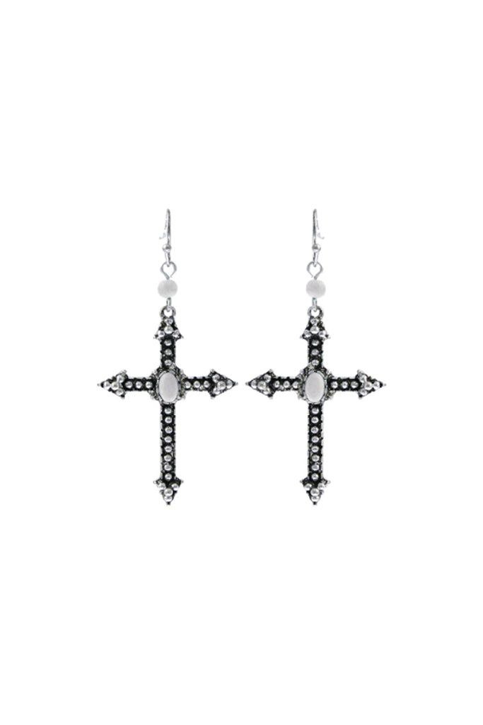 CROSS STONE FISH HOOK EARRINGS