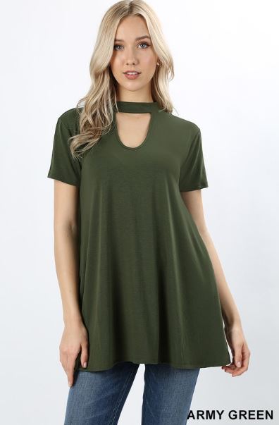 Short Sleeve Pocket Chocker Neck Top
