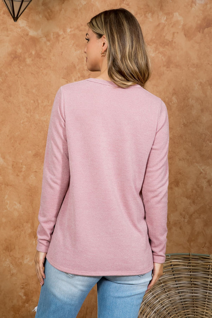 Punch Hole Detail Front Long Sleeve Top