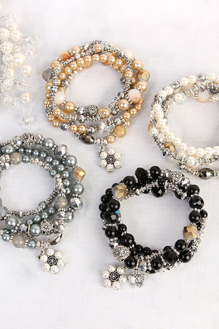 RONDELLE BEADS 4 LAYERED STACKABLE STRETCH BRACELET SET