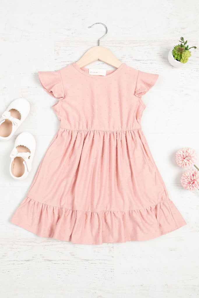 Kids Swiss Dot Ruffle Cap Sleeve Above Knee Dress