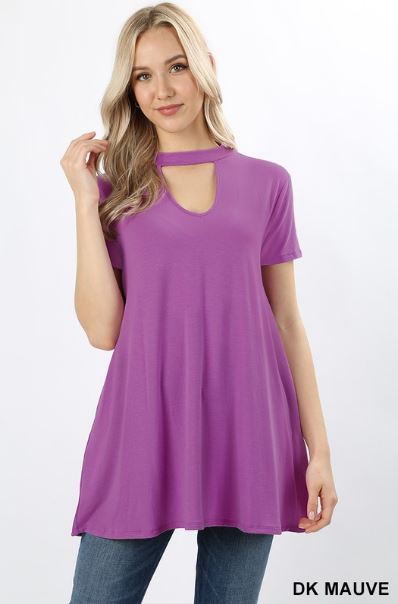 Short Sleeve Pocket Chocker Neck Top