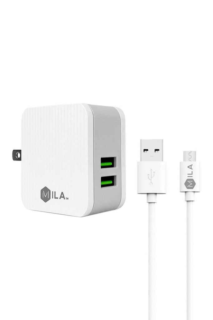 MILA /2.4A DUAL-USB HOME WALL CHARGER WITH MICRO USB CABLE V9