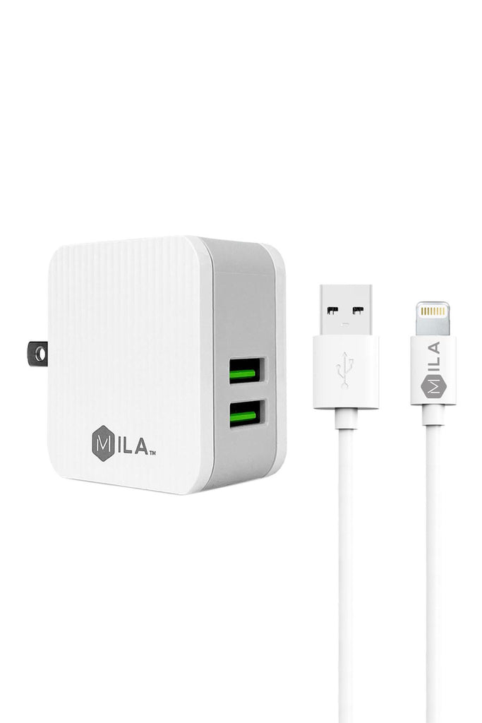 780729 - MILA 2.4A DUAL-USB HOME WALL CHARGER WITH LIGHTNING CABLE