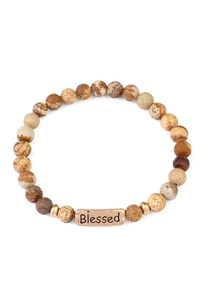 "BLESSED" NATURAL STONE MESSAGE BRACELET