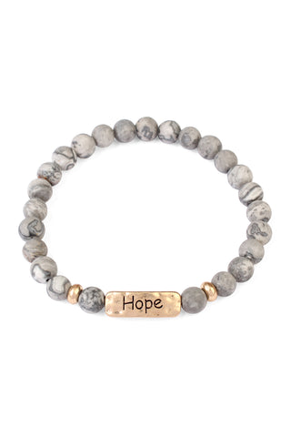 QB2147 - "FAITH" METAL BLOCK NATURAL STONE STRETCH BRACELET