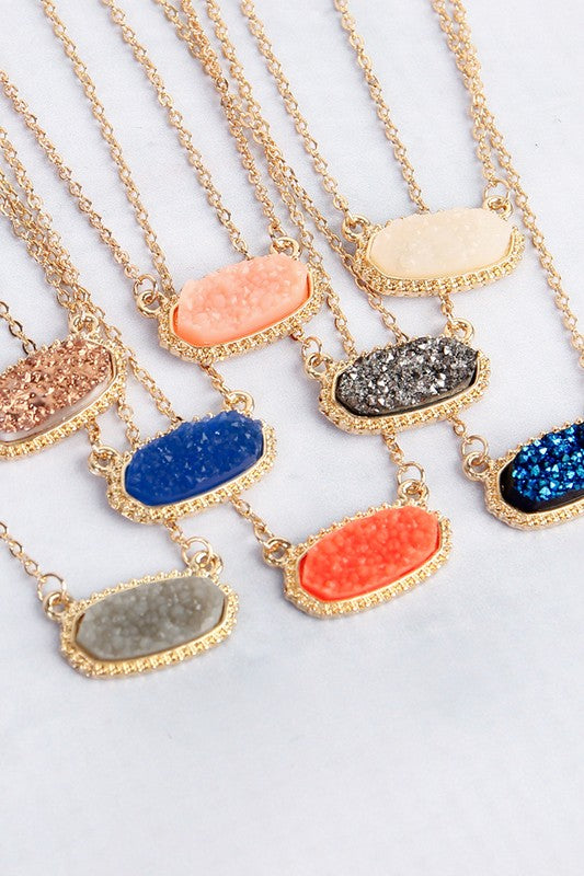 Druzy Stone Oval Stone Pendant  Necklace