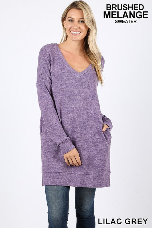 Long Sleeve Brushed Melange Sweater