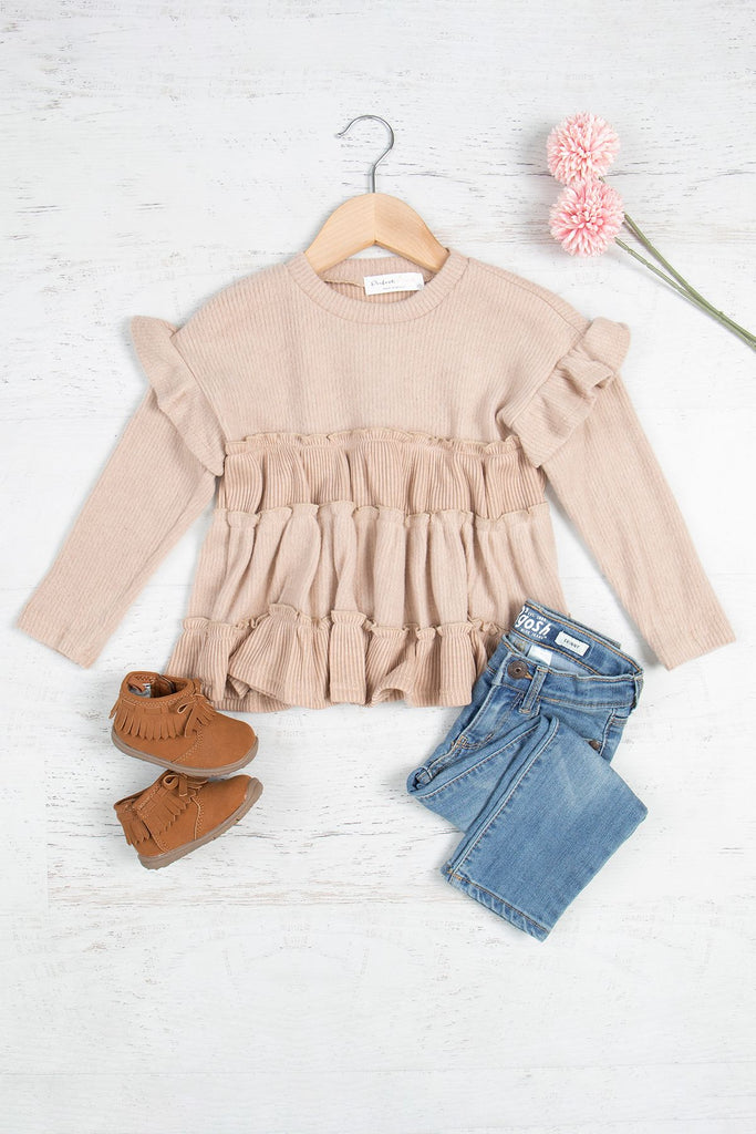 Kids Ruffle Detail Long Sleeve Bella Rib Top