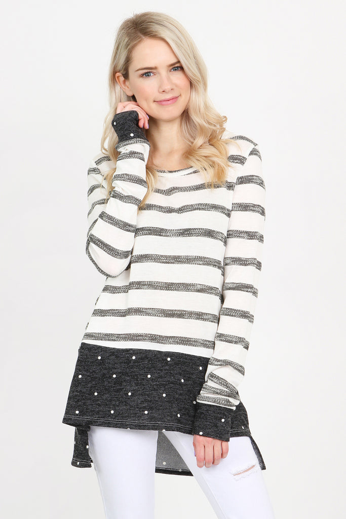 Stripe Polka Dot Cuff Hem
