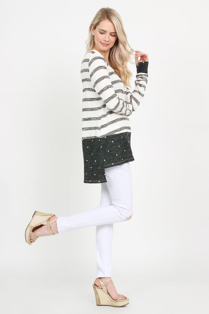 Stripe Polka Dot Cuff Hem