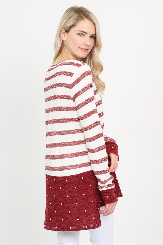 Stripe Polka Dot Cuff Hem