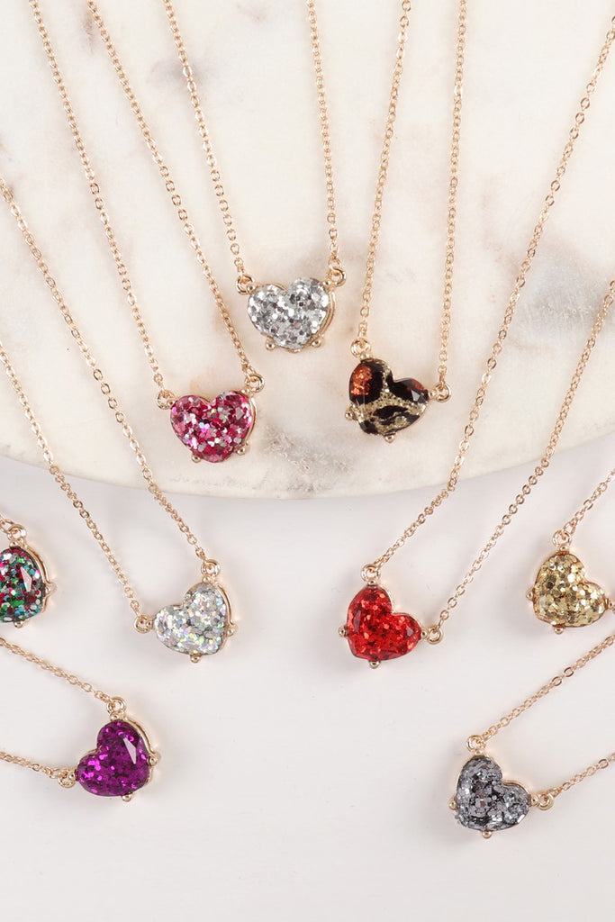 AN0105 - HEART GLITTER EPOXY NECKLACE