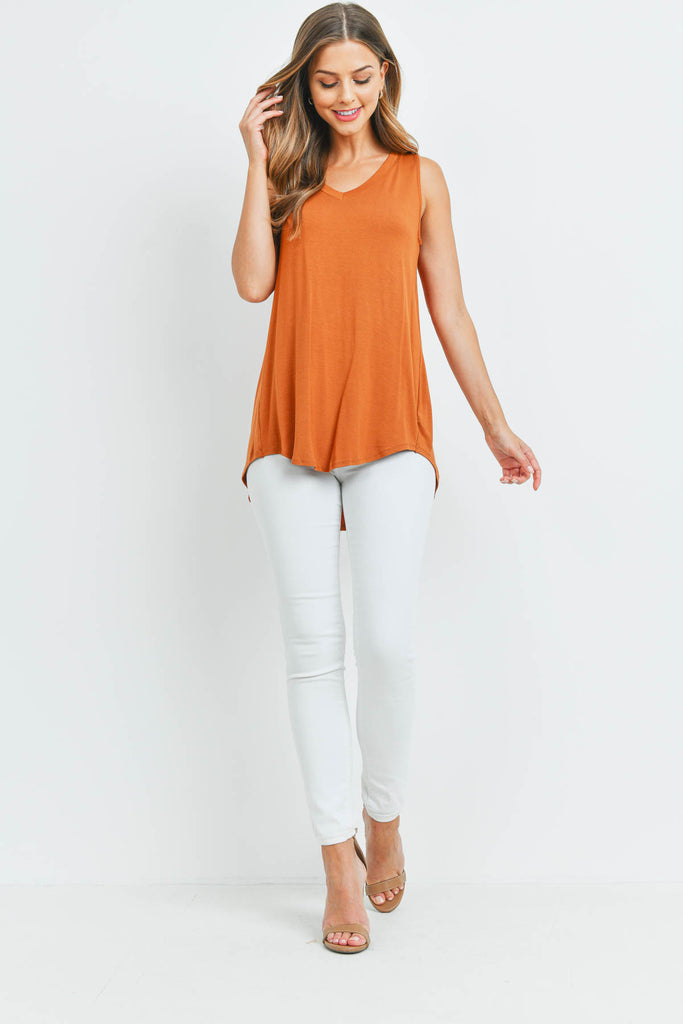 Luxe Rayon Sleeveless V-Neck Hi-Low Hem Top