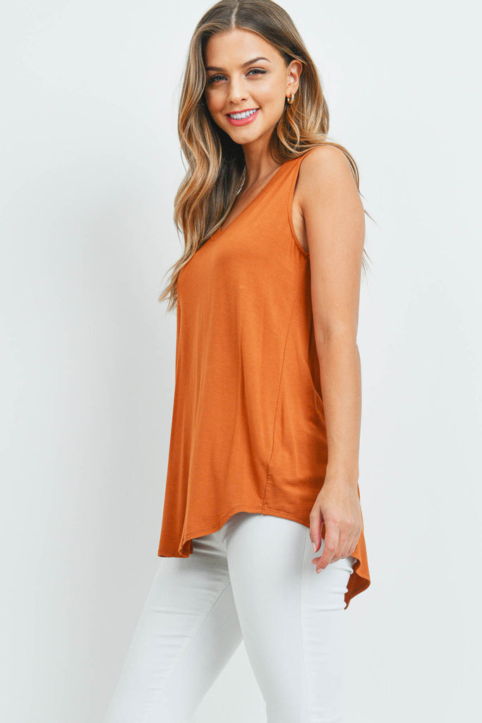 Luxe Rayon Sleeveless V-Neck Hi-Low Hem Top
